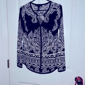 Inc black & white long sleeve top - size small